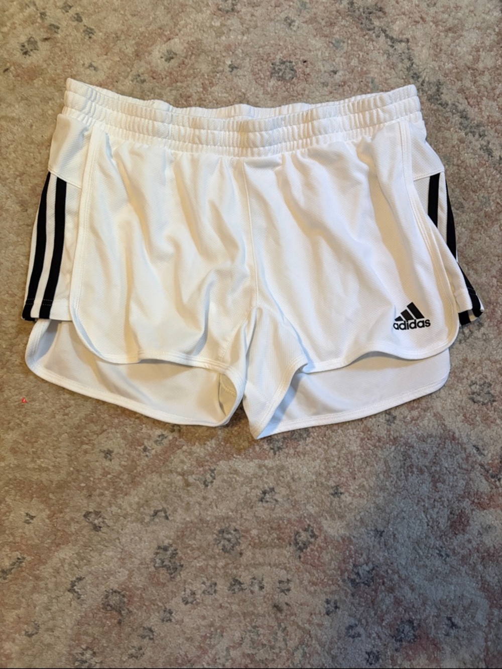 adidas White Athletic Shorts with Black Side Stripes